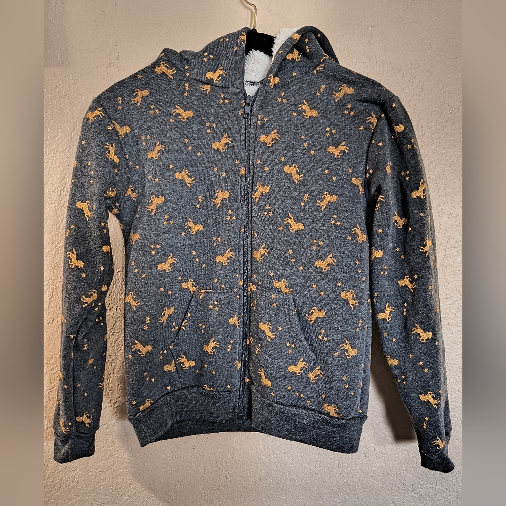 Real Love Girls Sz 10/12 Gray Hoodie with Gold Unicorn Print